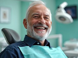Happy senior man in dental treatment chair
