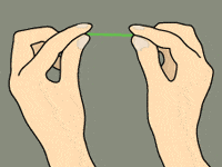 Animated hands with floss pinched between forefingers