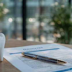 Insurance document with pen and tooth model