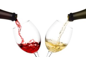 Two glasses of wine against white background